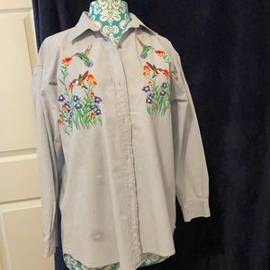 Vintage Button Up with Hummingbirds | L Flaws